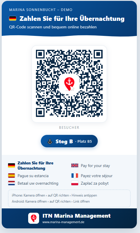Aanplakbiljet met QR-code op de steiger voor het boeken van dagligplaatsen