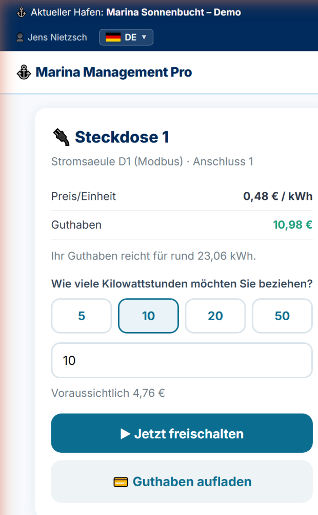 Zelfbediening op de steiger: tegoed kiezen en stroom vrijschakelen